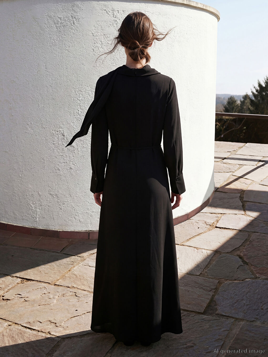 Shawl Collar A Form Crepe Dress-2