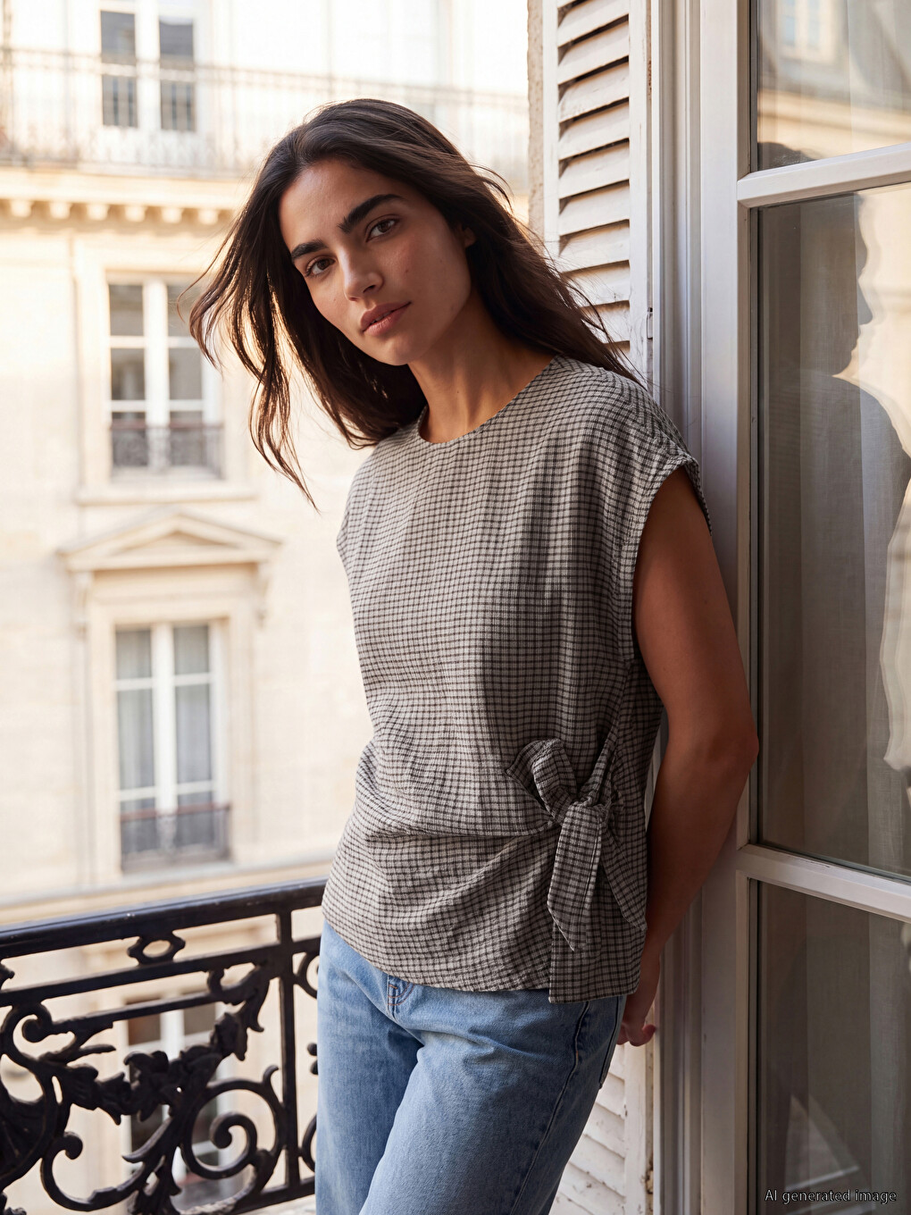Tie-detail Plaid Soft Touch Blouse