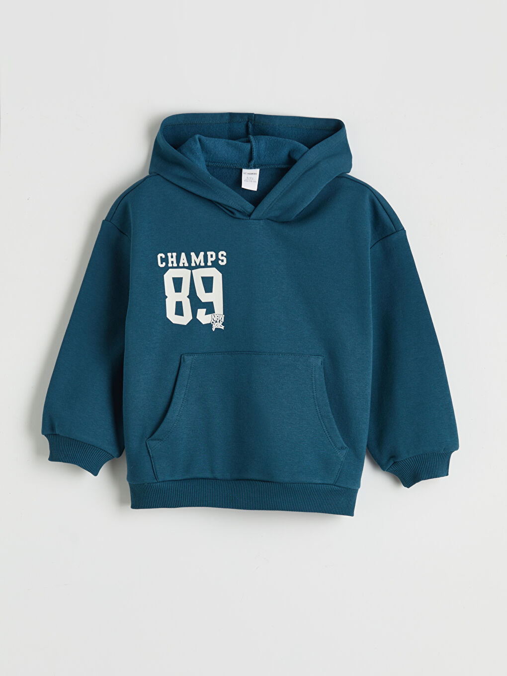 Petrol Kapüşonlu Baskılı Erkek Çocuk Kalın Sweatshirt