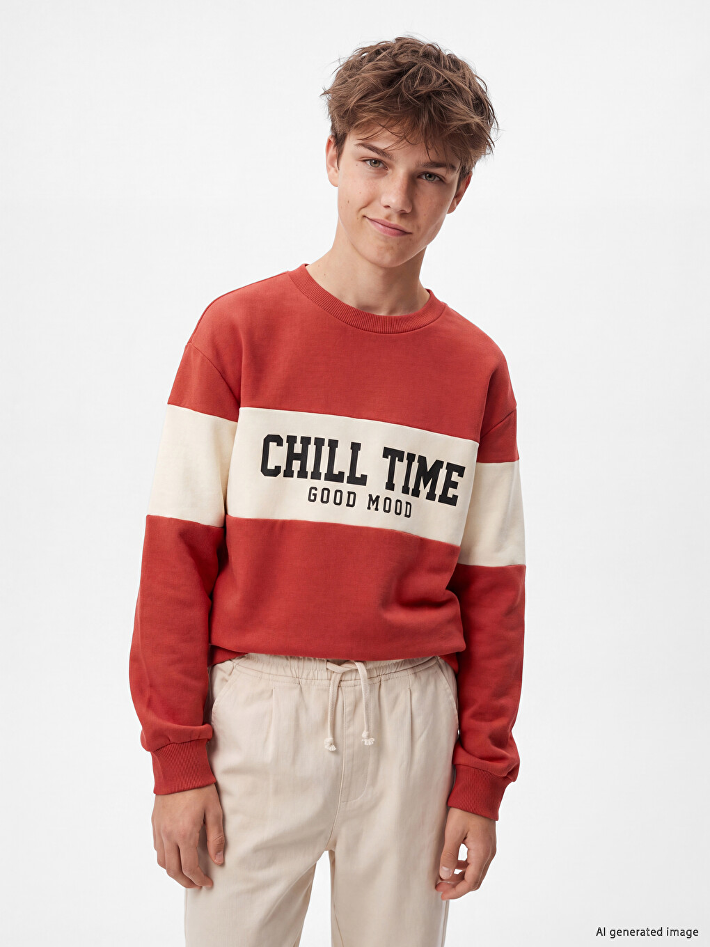 Turuncu Bisiklet Yaka Baskılı Erkek Çocuk Sweatshirt