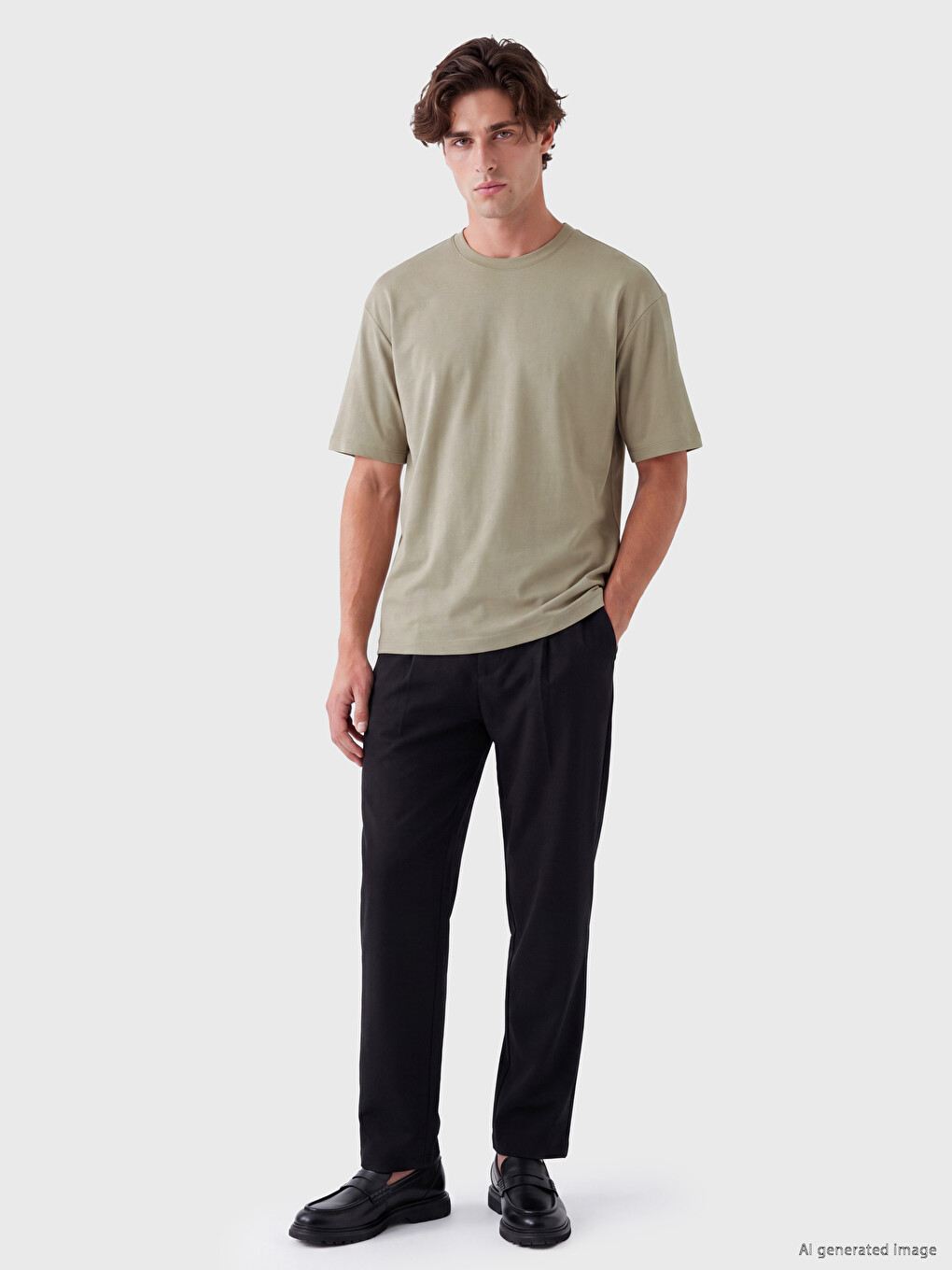 Bej Loose Fit Akışkan Kumaş Tişört /04