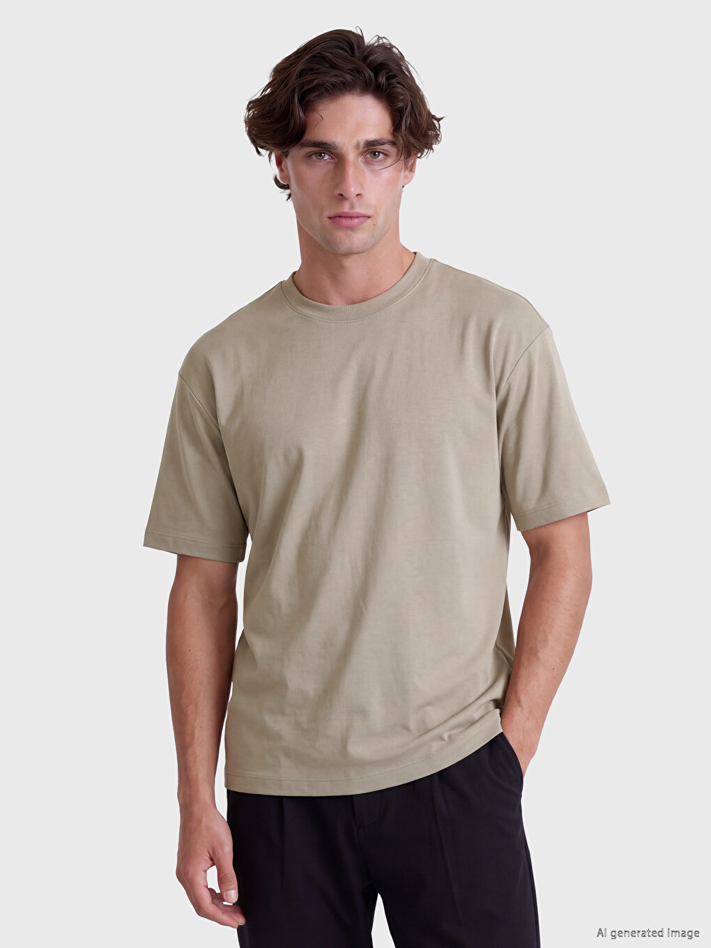 Bej Loose Fit Akışkan Kumaş Tişört /04-1