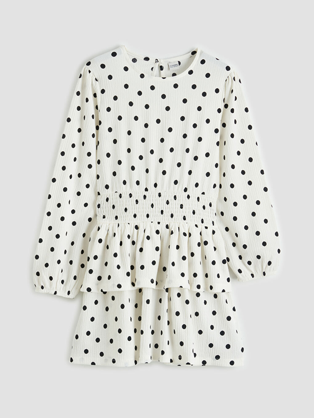 Ekru Bisiklet Yaka Puantiyeli Kız Çocuk Elbise