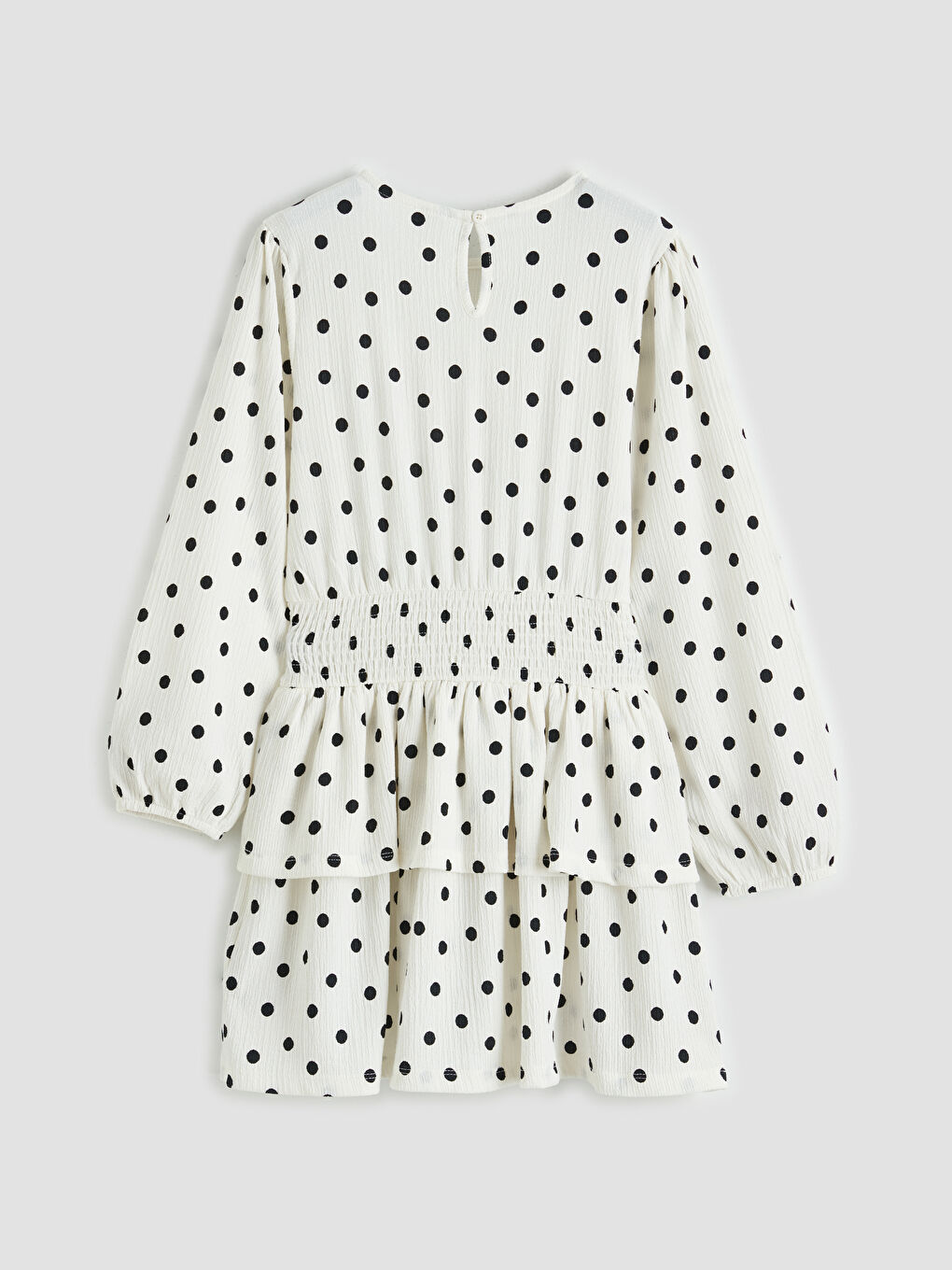 Ekru Bisiklet Yaka Puantiyeli Kız Çocuk Elbise-1