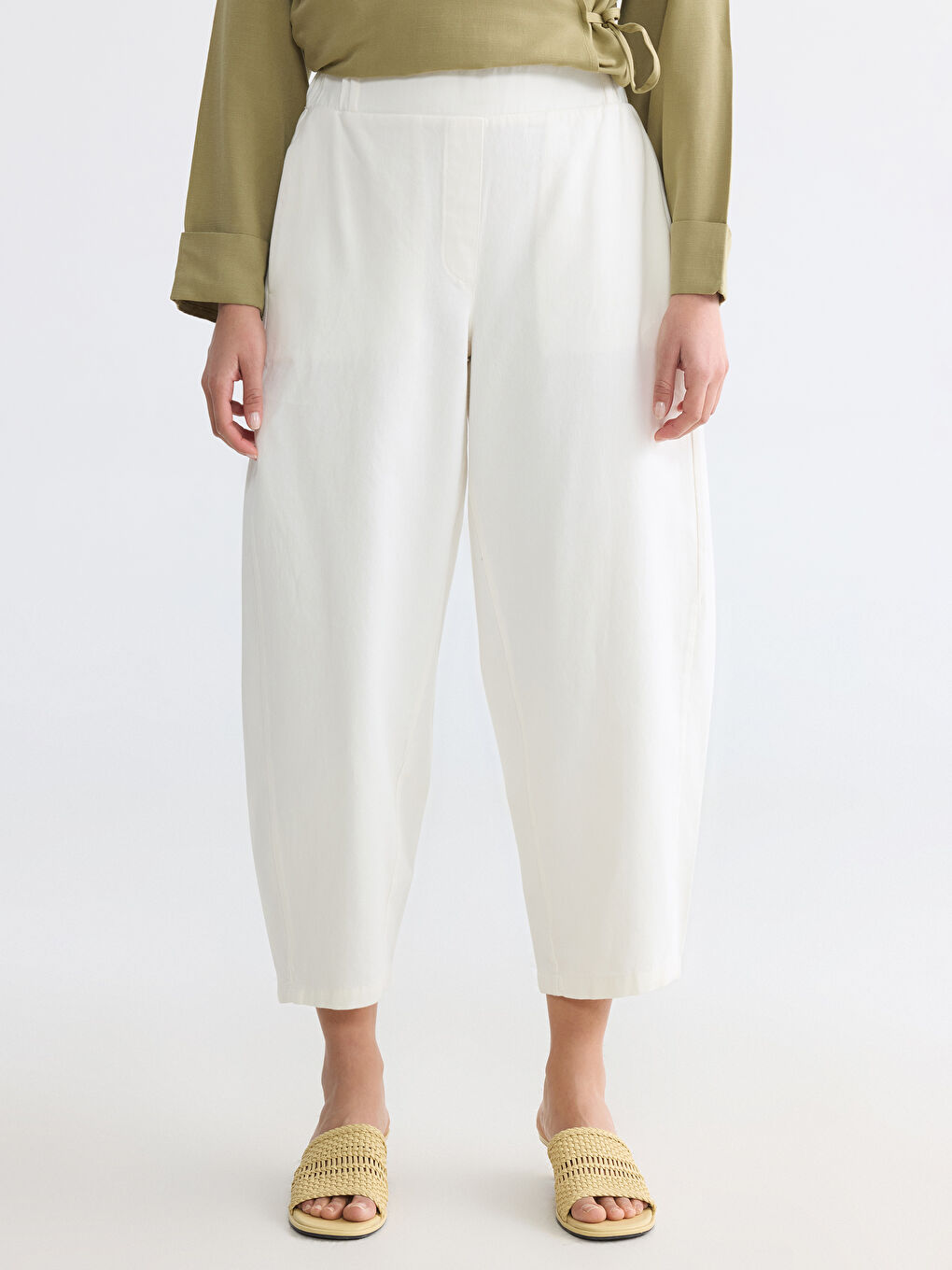 Elastic Waist Women's Gabardine Trousers-1