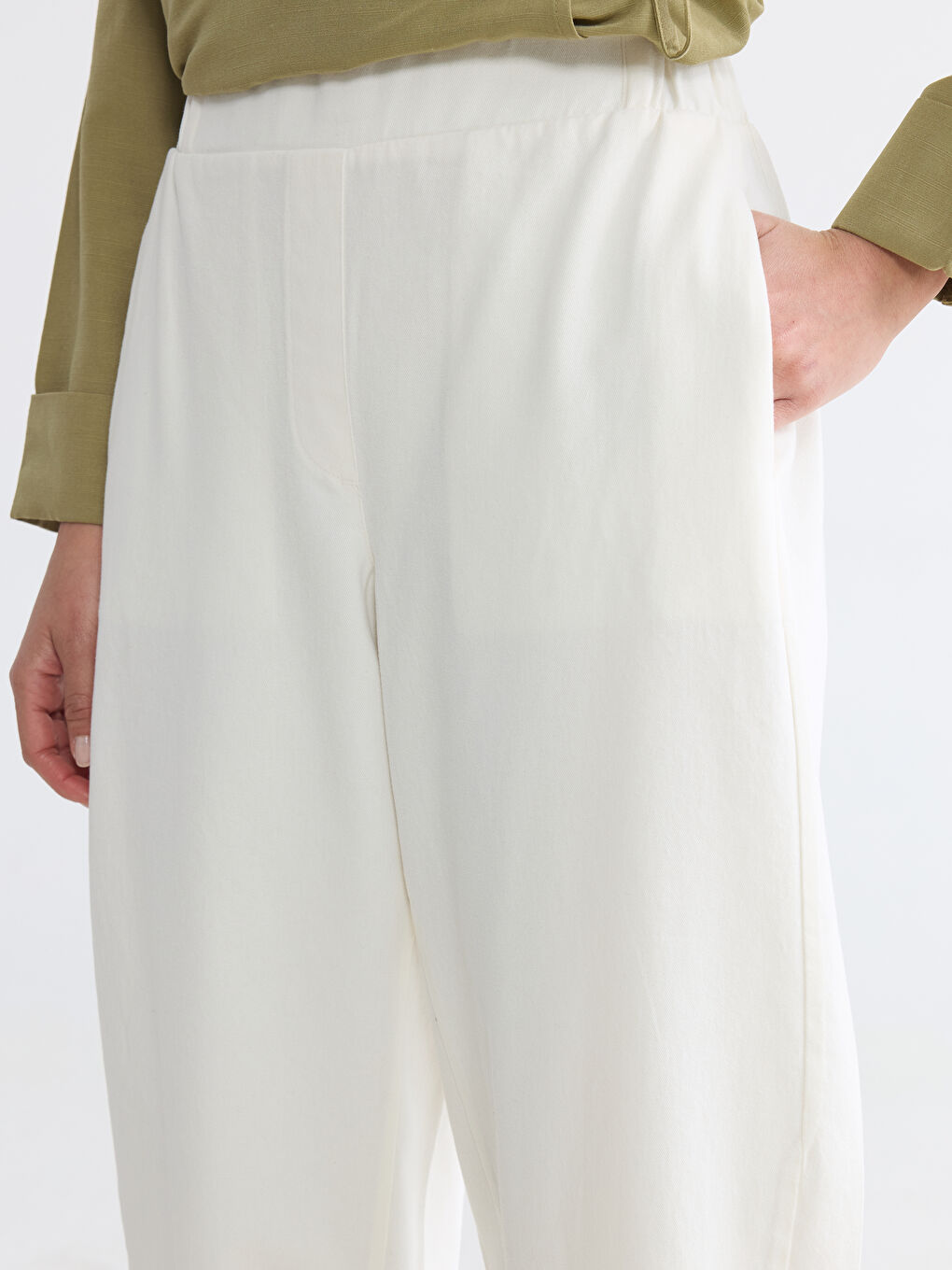 Elastic Waist Women's Gabardine Trousers-2