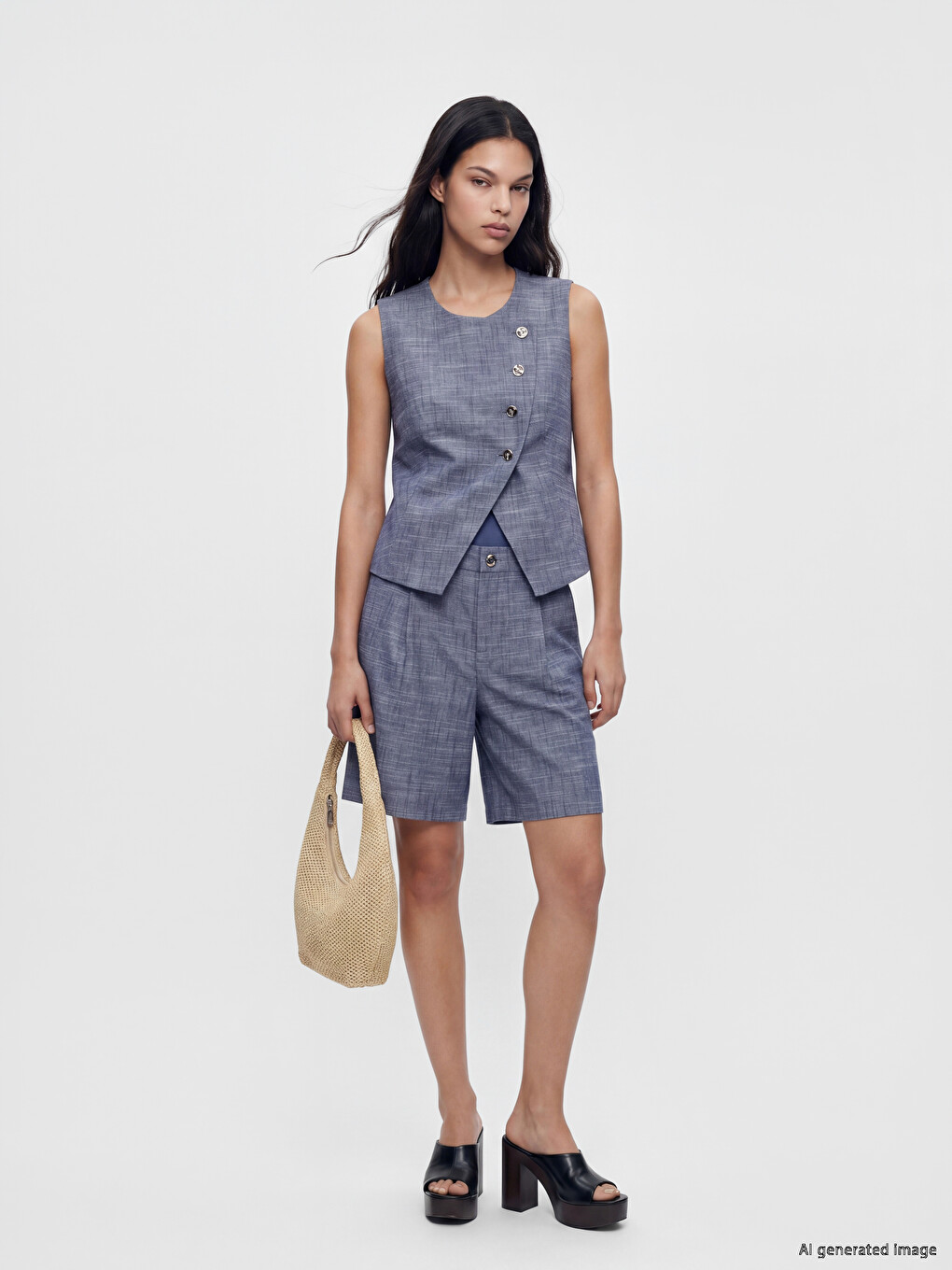 Pleated Linen Blend Women's Shorts