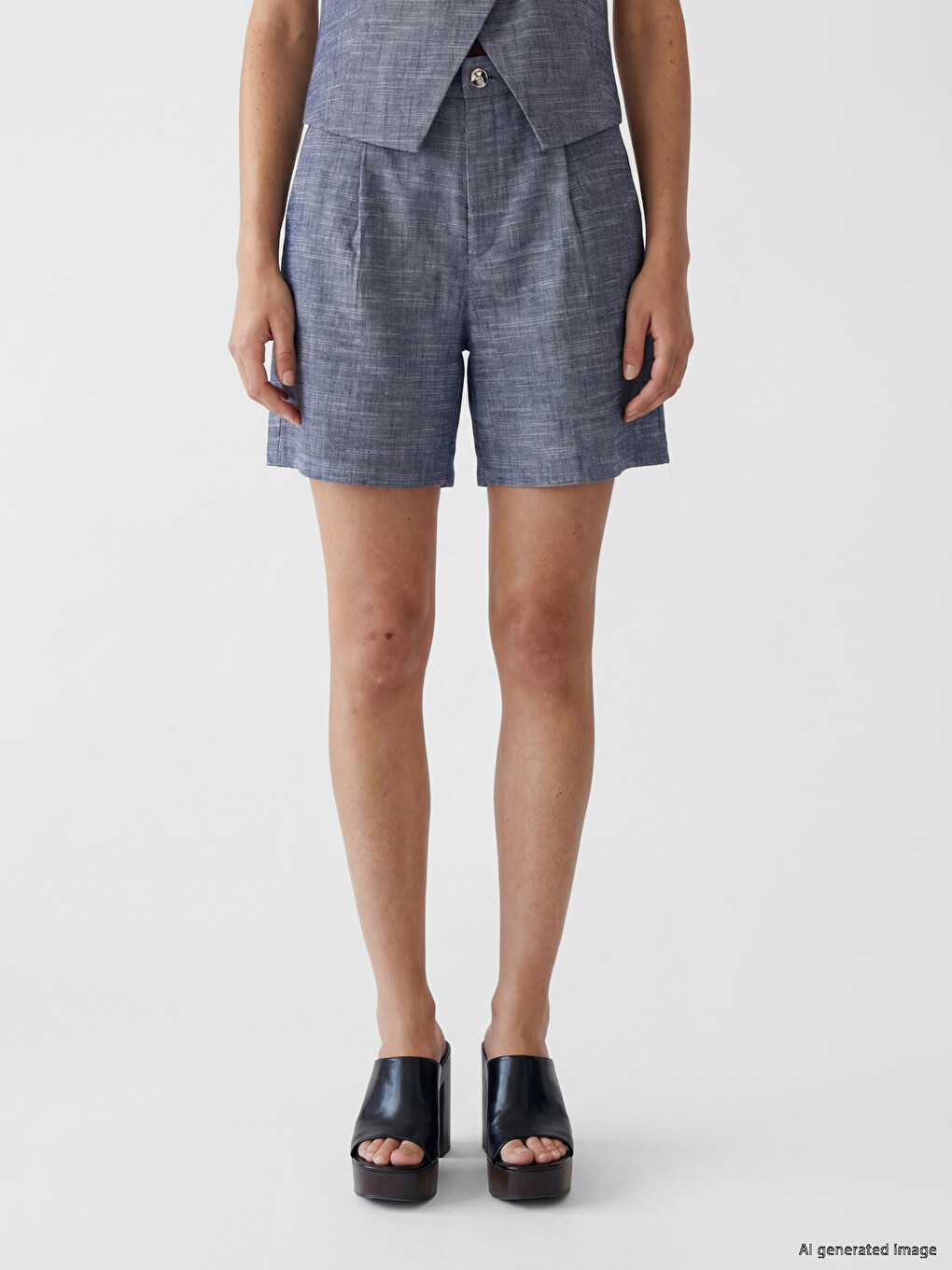 Pleated Linen Blend Women's Shorts-1