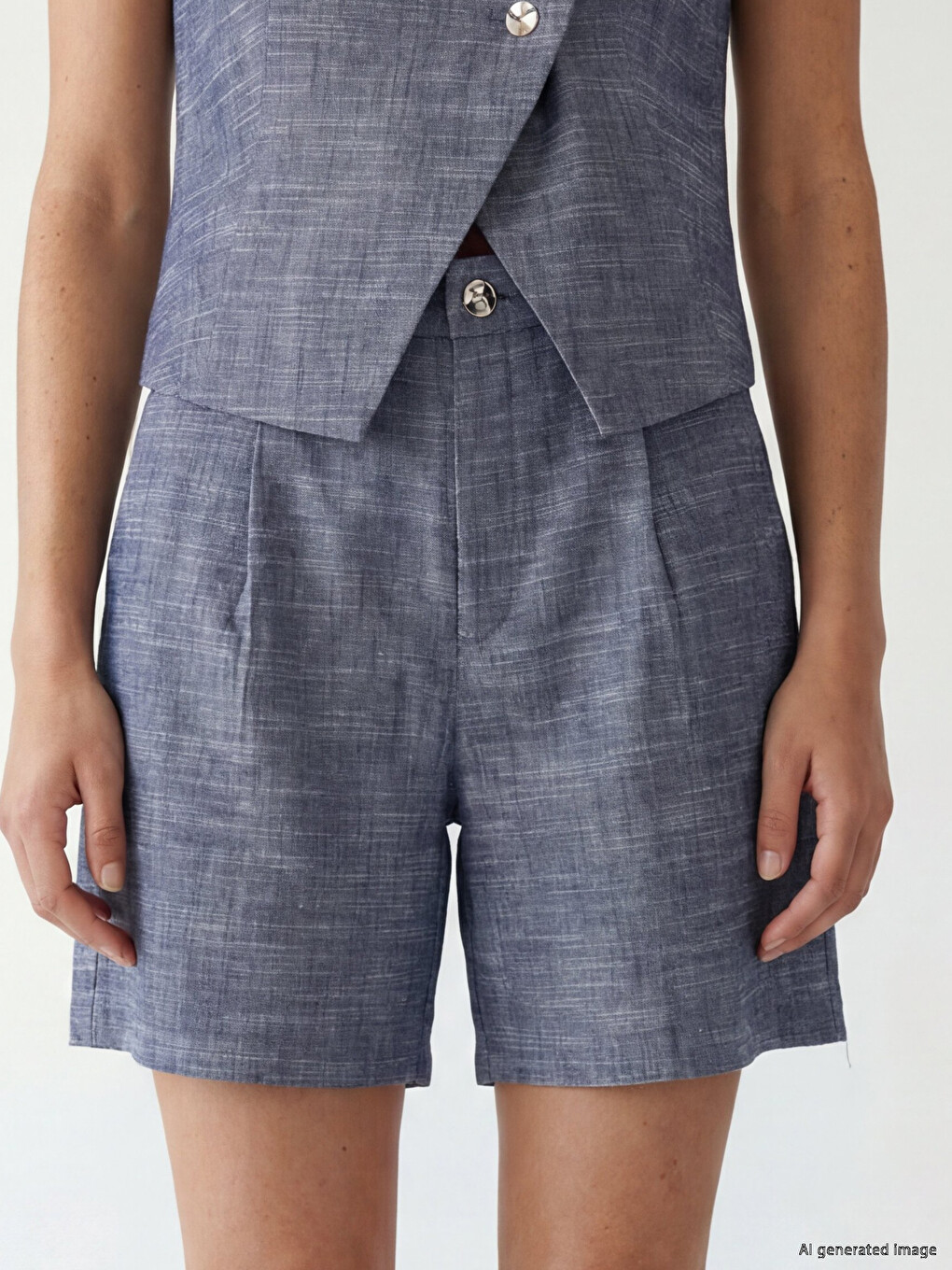 Pleated Linen Blend Women's Shorts-2