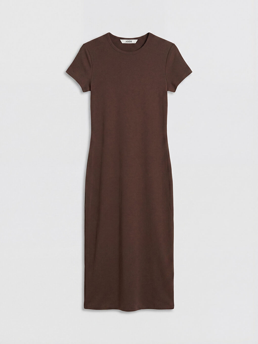 Kahverengi Bisiklet Yaka Bodycon Elbise