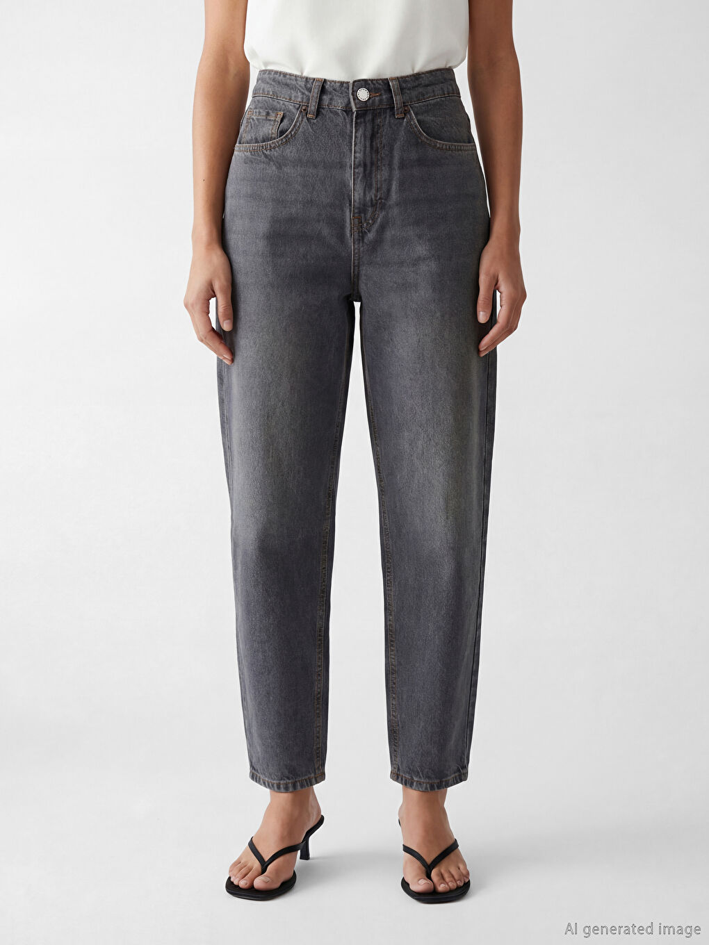 Gri Barrel Fit Kadın Jean Pantolon-1