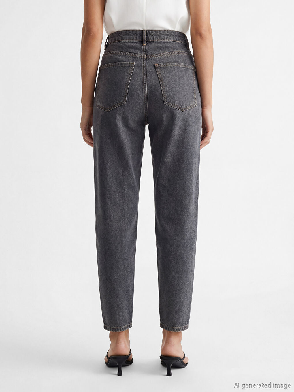 Gri Barrel Fit Kadın Jean Pantolon-2