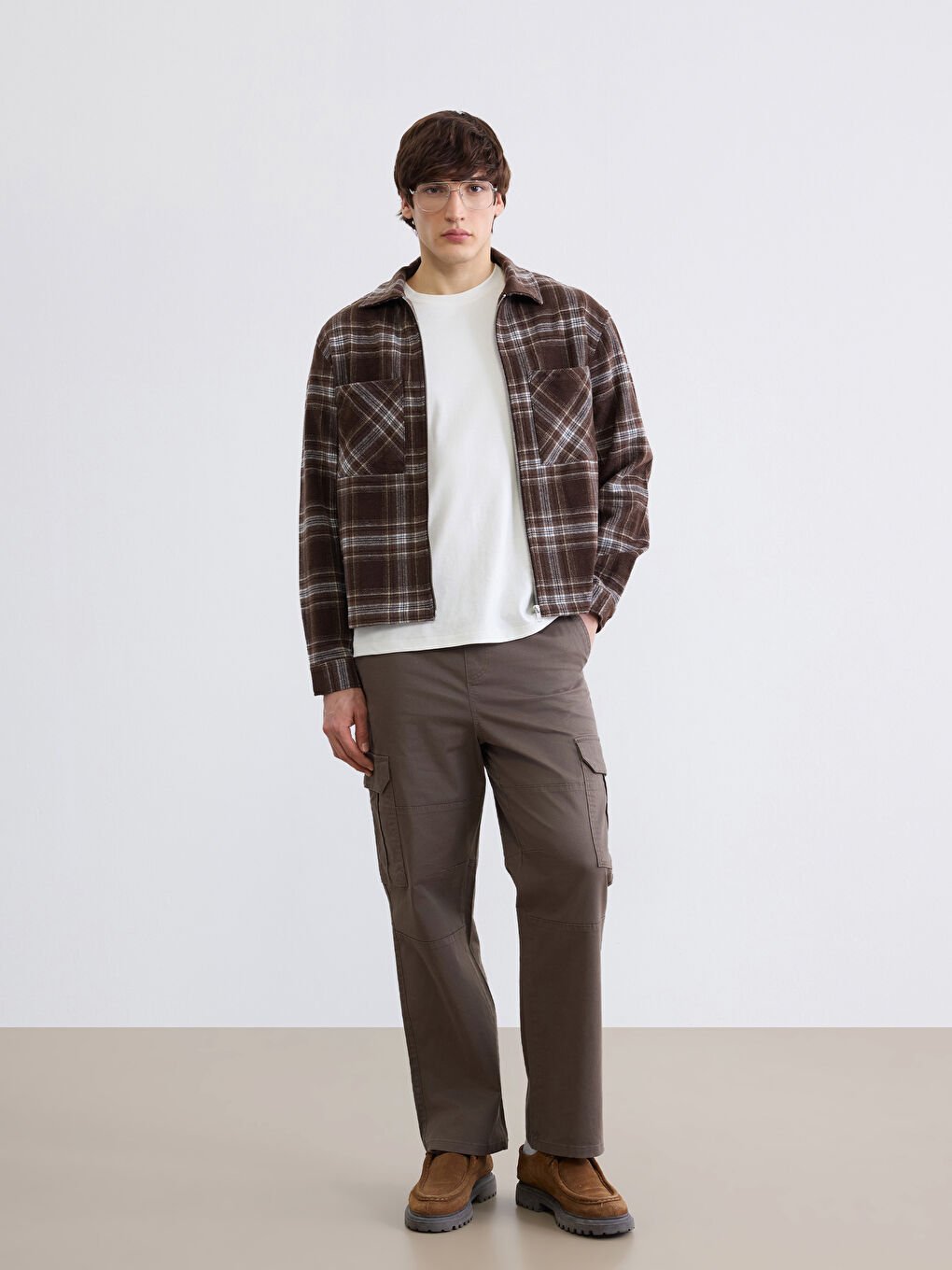 Kahverengi Rahat Kalıp Ekose Erkek Oduncu Gömlek Ceket-1