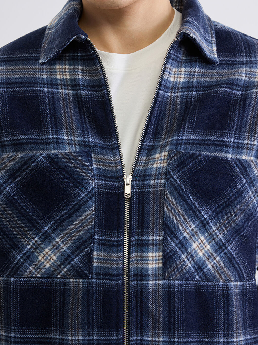 Lacivert Rahat Kalıp Ekose Erkek Oduncu Gömlek Ceket-2