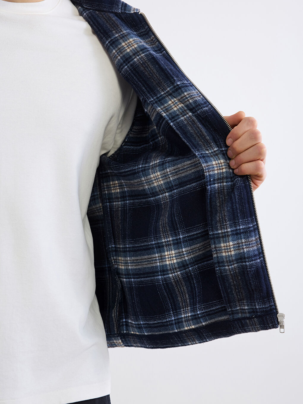 Lacivert Rahat Kalıp Ekose Erkek Oduncu Gömlek Ceket-3