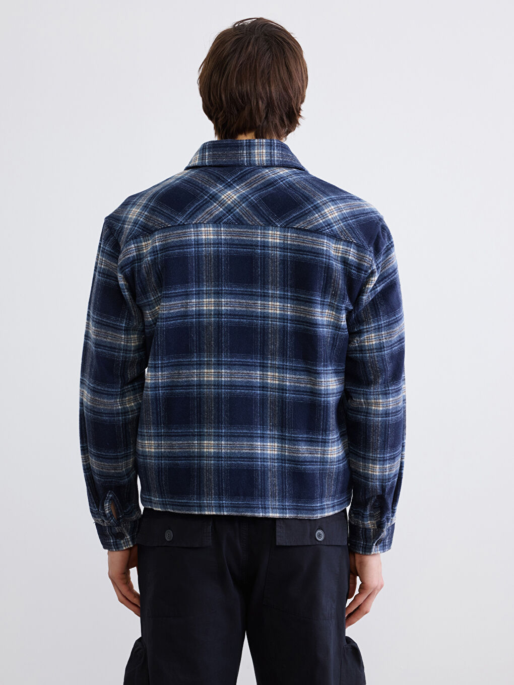 Lacivert Rahat Kalıp Ekose Erkek Oduncu Gömlek Ceket-4