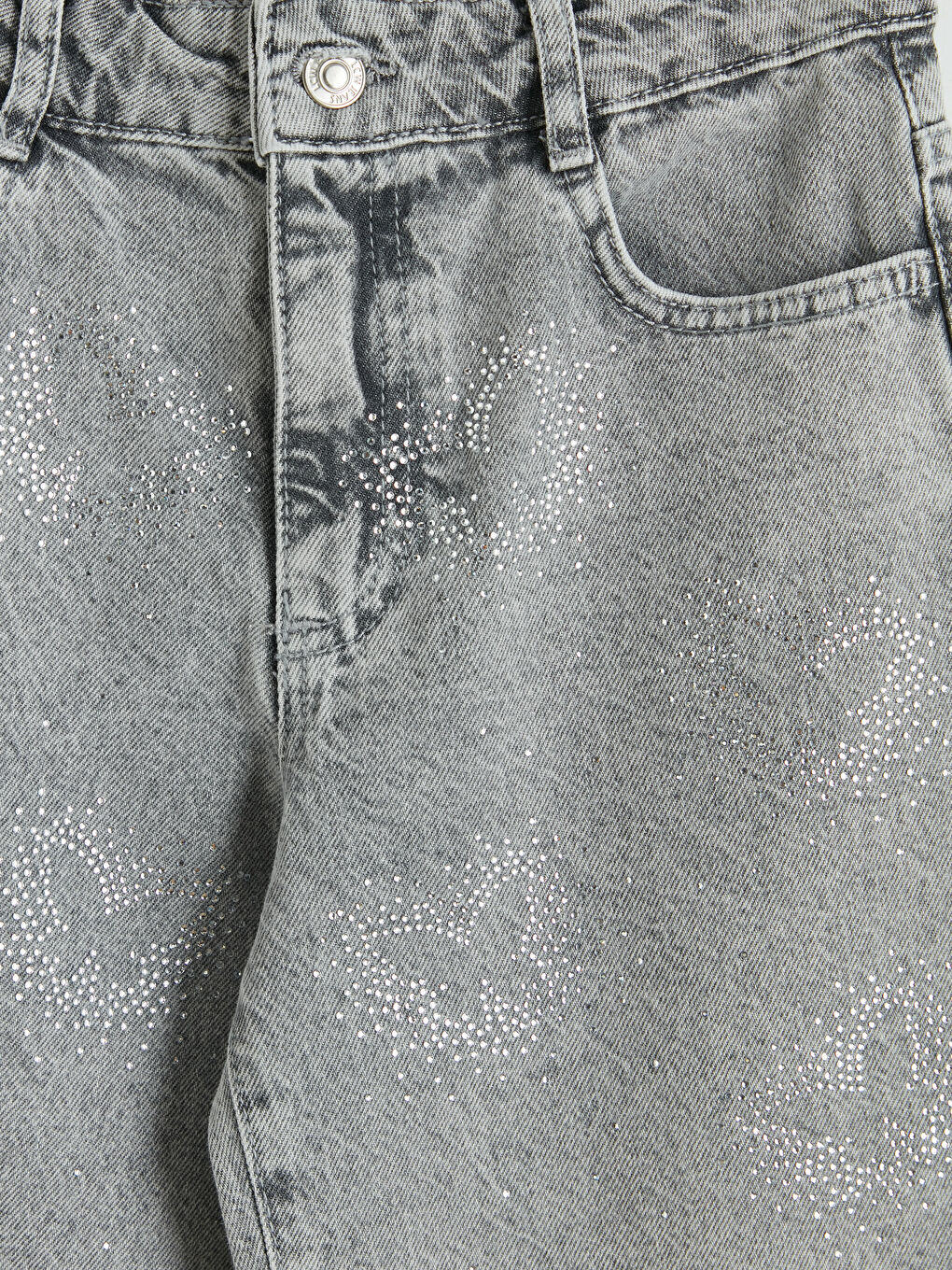 Karışık Wideleg Kelebek Taşlı Kız Çocuk Jean Pantolon-2