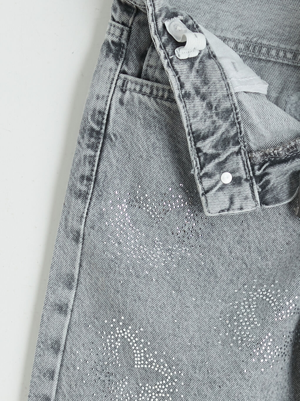 Karışık Wideleg Kelebek Taşlı Kız Çocuk Jean Pantolon-3