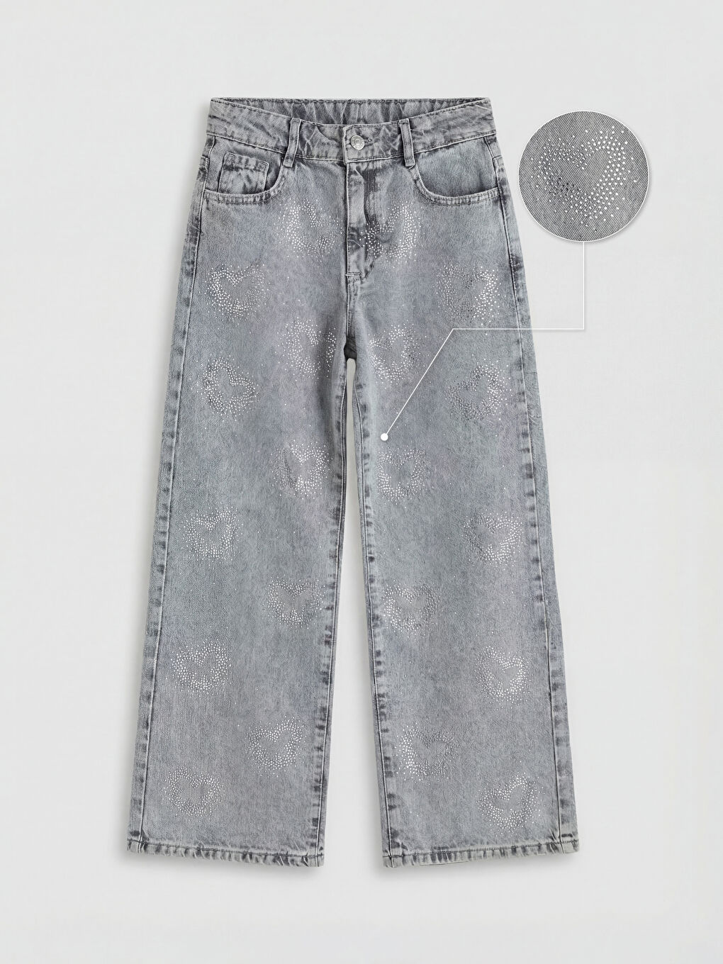Karışık Wideleg Kelebek Taşlı Kız Çocuk Jean Pantolon