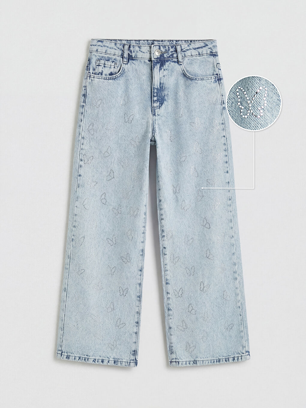 Blugi Wideleg cu Fluturi și Ștrasuri pentru Fete