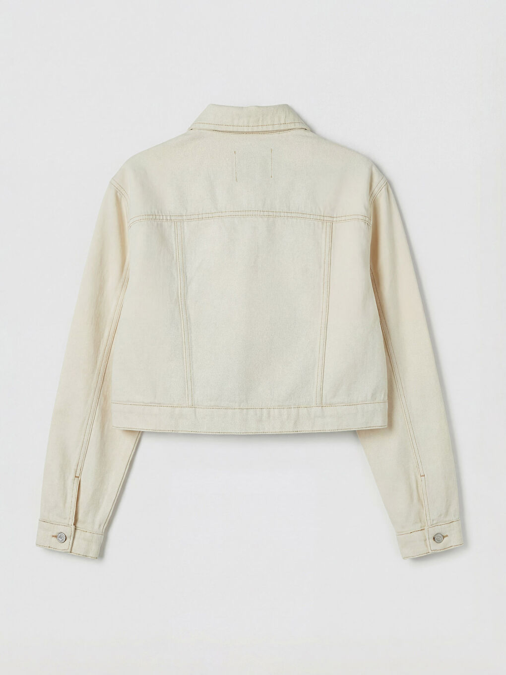 Ekru Gömlek Yaka Crop Kadın Jean Ceket-1