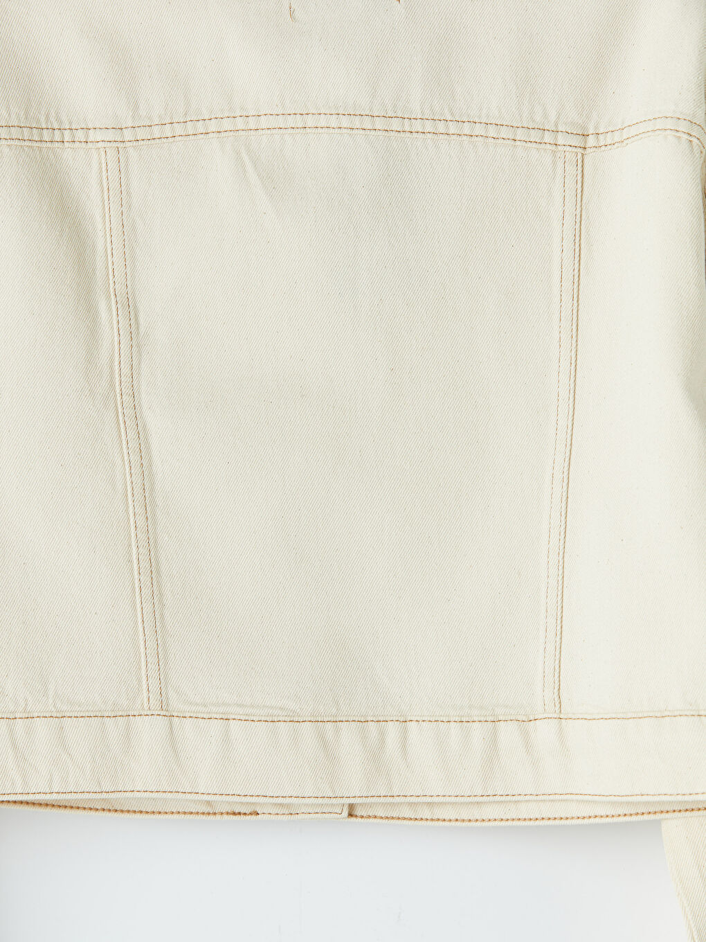 Ekru Gömlek Yaka Crop Kadın Jean Ceket-3