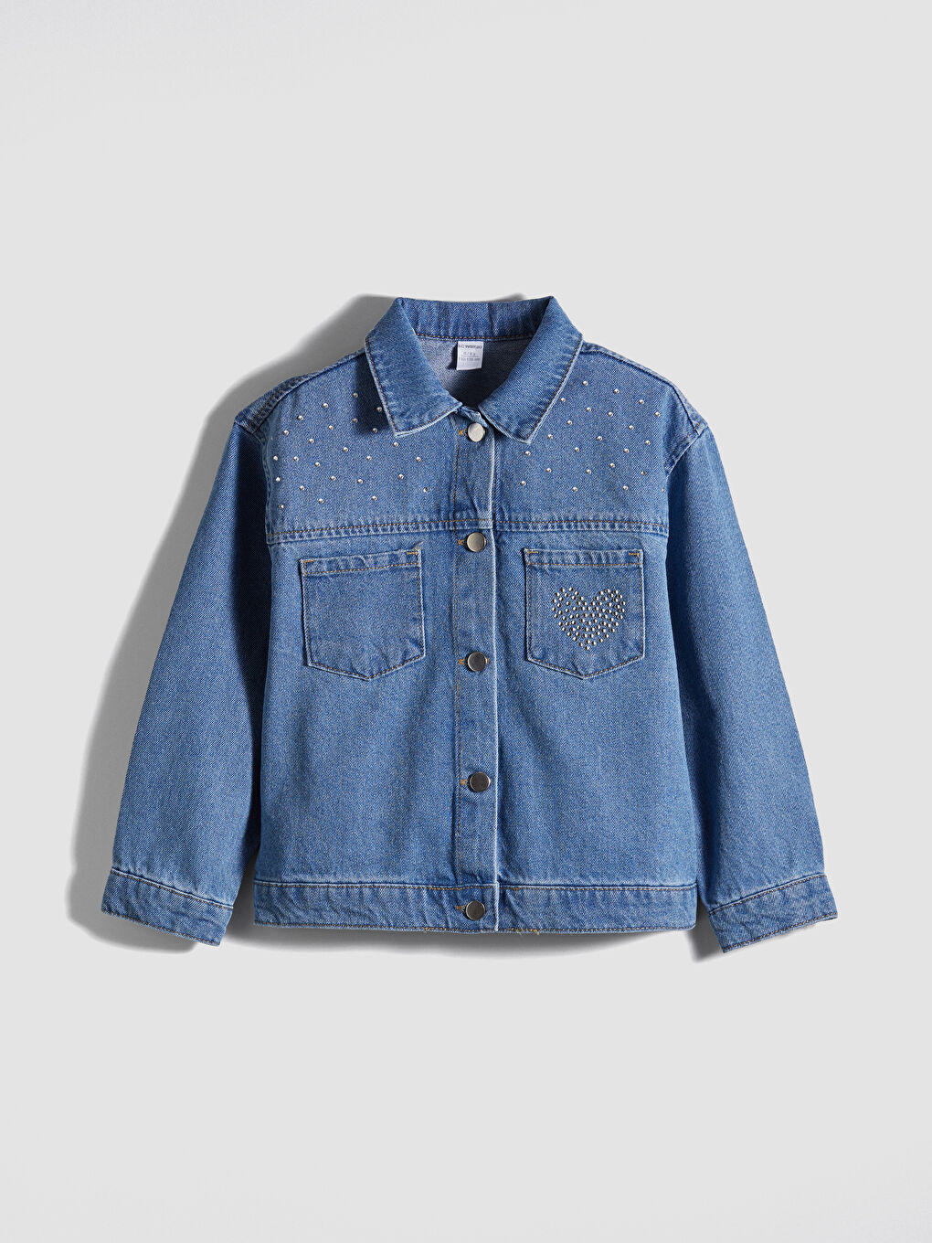İndigo Taşlı Kız Çocuk Jean Ceket-1