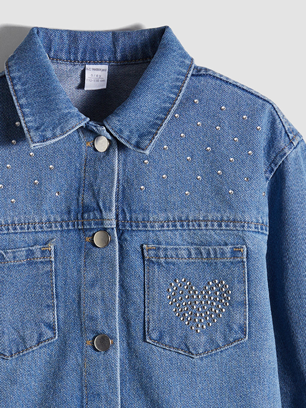 İndigo Taşlı Kız Çocuk Jean Ceket-2
