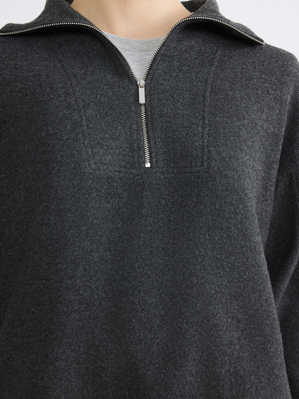 Antrasit Polo Yaka Kadın Triko Kazak-2