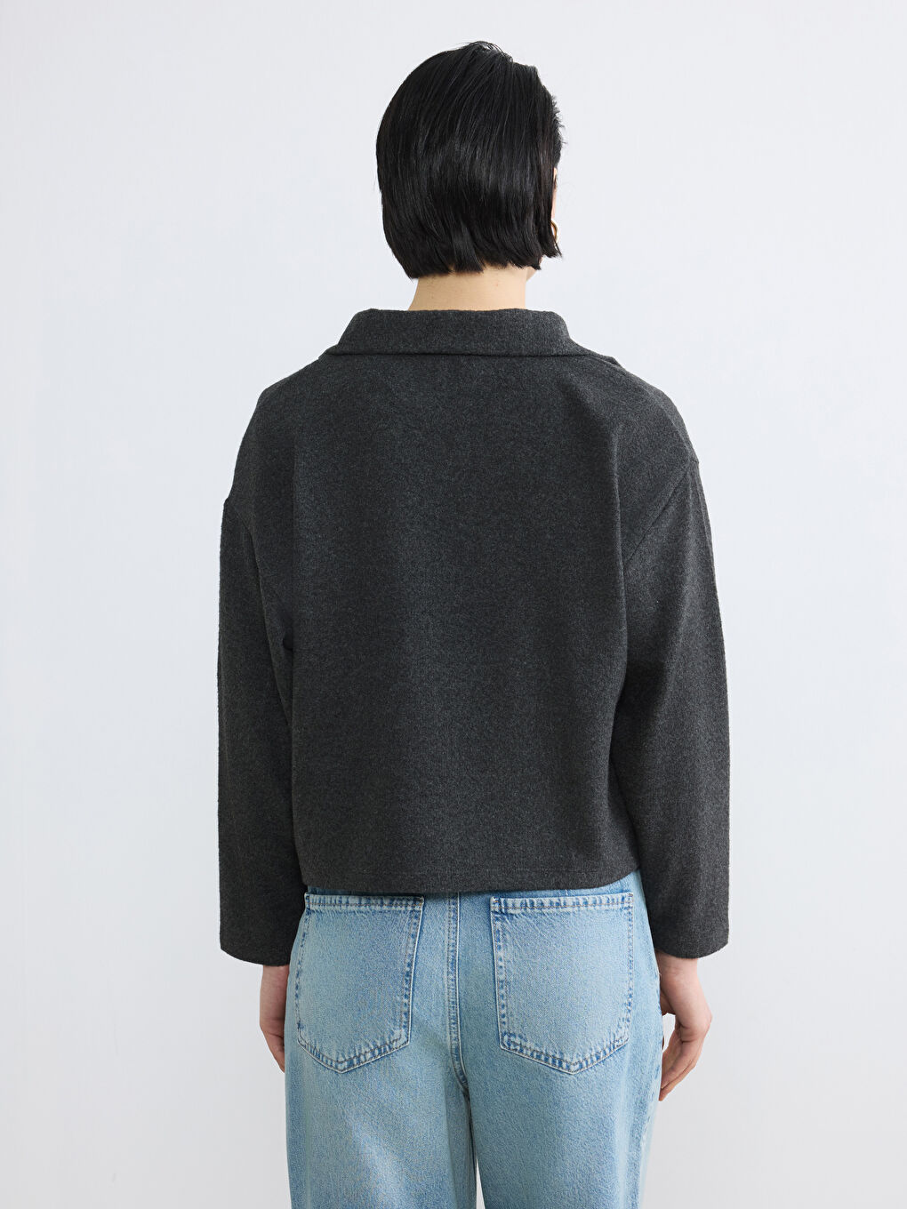 Antrasit Polo Yaka Kadın Triko Kazak-3