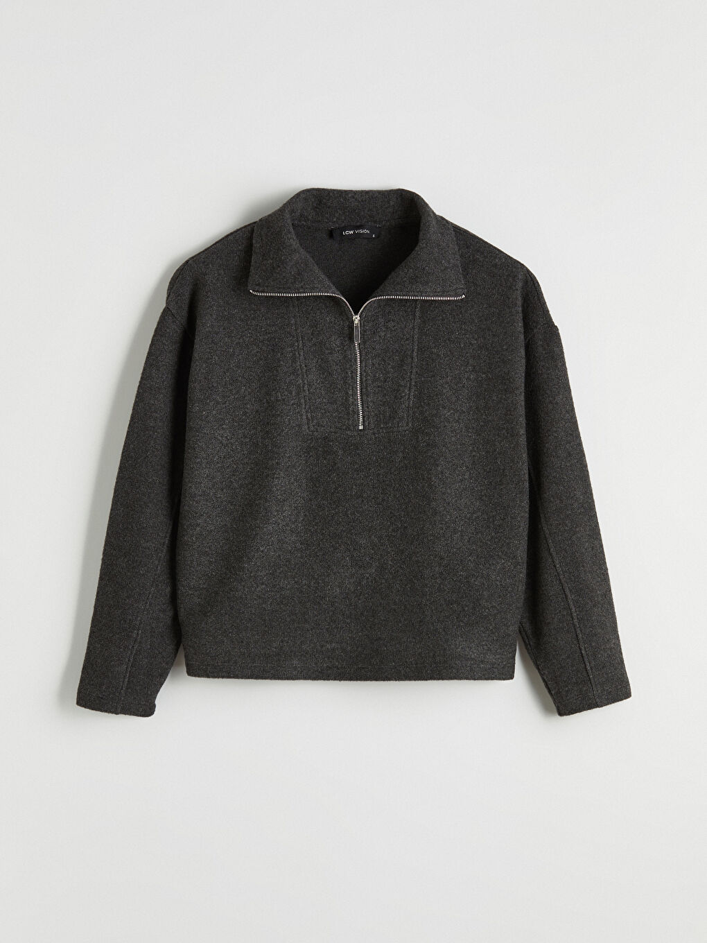 Antrasit Polo Yaka Kadın Triko Kazak-4