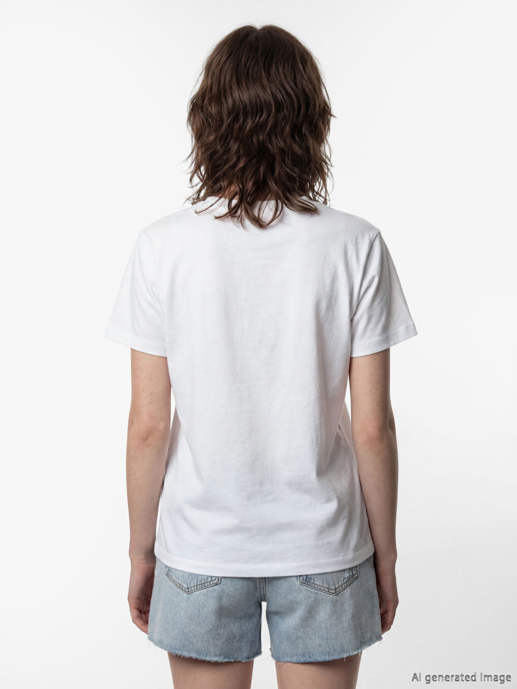 Beyaz Bisiklet Yaka Nakışlı Kadın Tişört-2