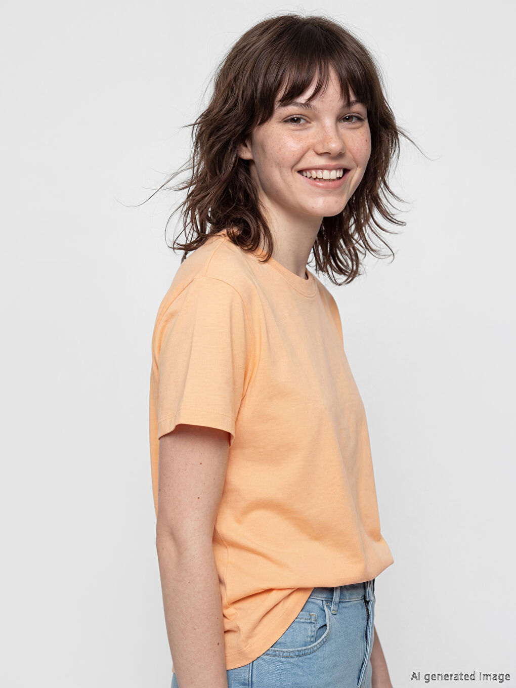 Turuncu Bisiklet Yaka Kadın Tişört