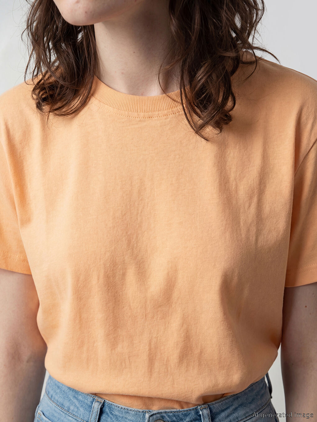 Turuncu Bisiklet Yaka Kadın Tişört-2