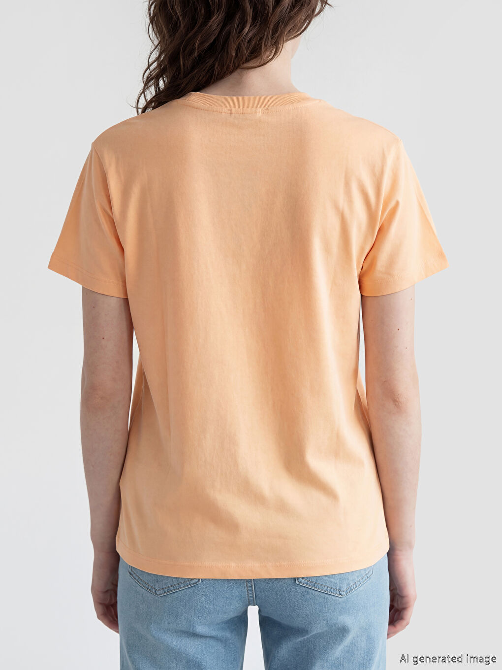 Turuncu Bisiklet Yaka Kadın Tişört-3