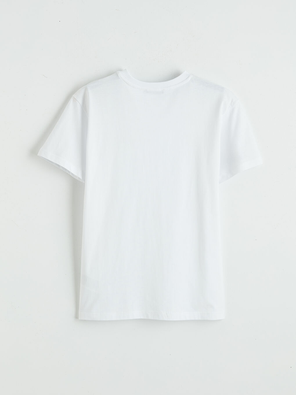 Beyaz Bisiklet Yaka Nakışlı Kadın Tişört-4