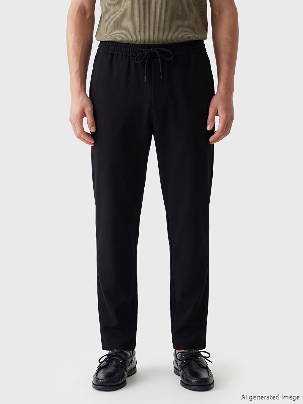 Siyah Regular Fit Keten Görünümlü Erkek Pantolon-1