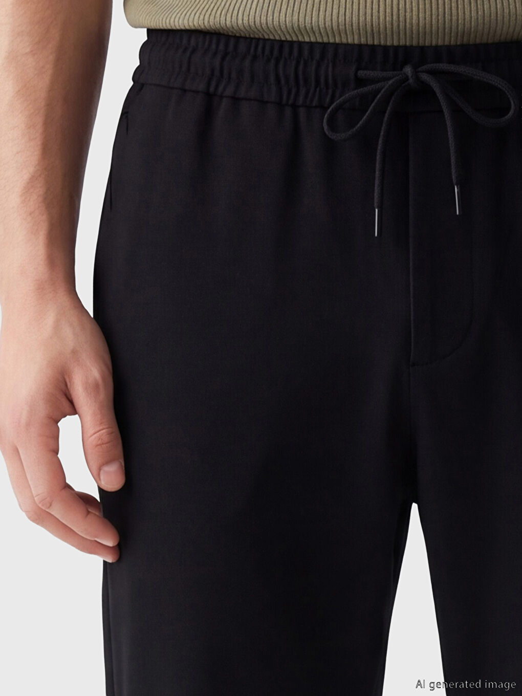 Siyah Regular Fit Keten Görünümlü Erkek Pantolon-2