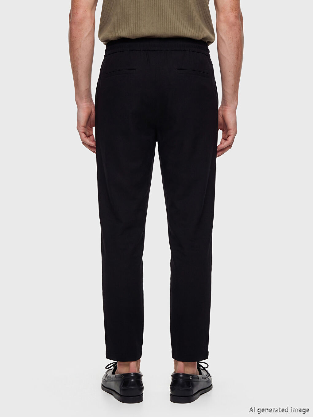 Siyah Regular Fit Keten Görünümlü Erkek Pantolon-3