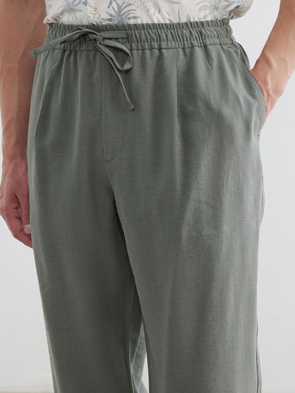 Regular Fit Linen-Look Men's Trousers-2