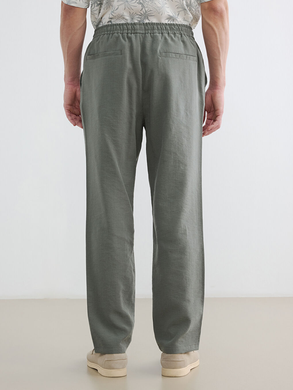 Regular Fit Linen-Look Men's Trousers-3