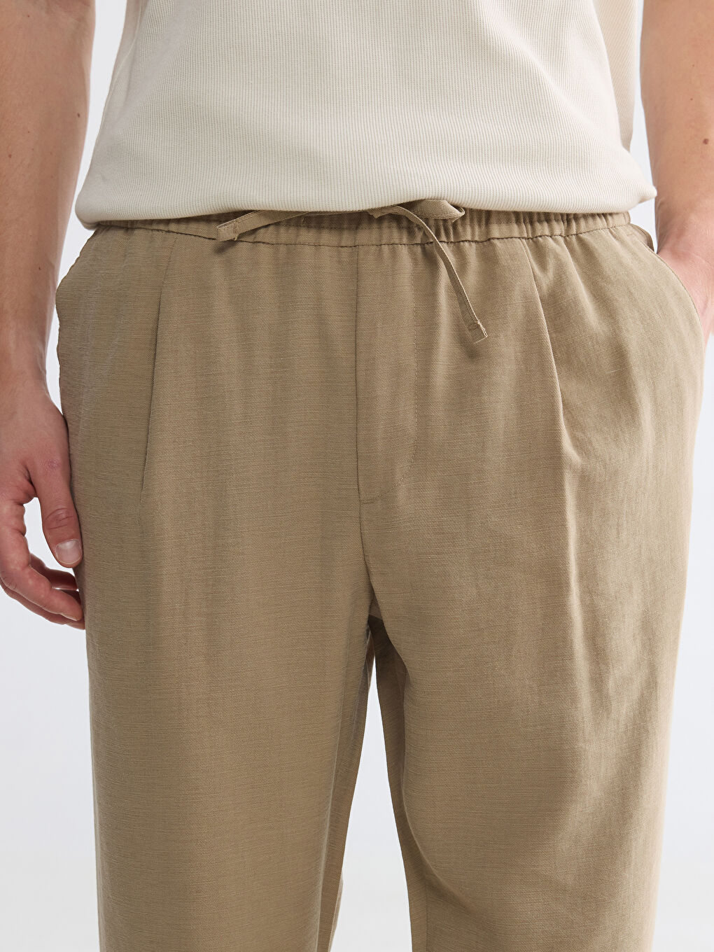 Regular Fit Linen-Look Men's Trousers-2