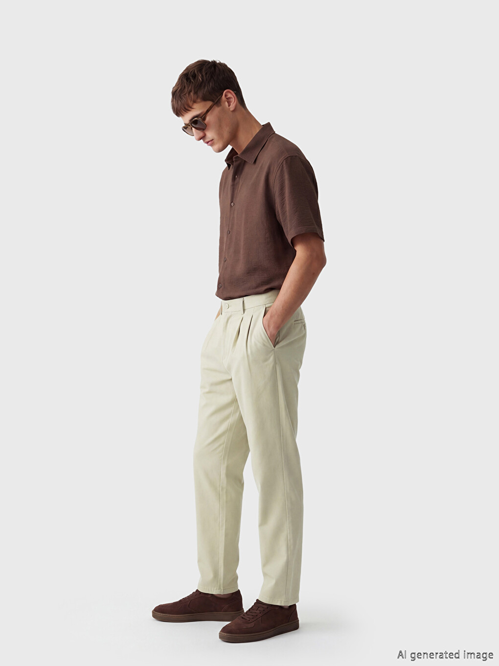 Regular Fit Men's Pleated Fabric Trousers