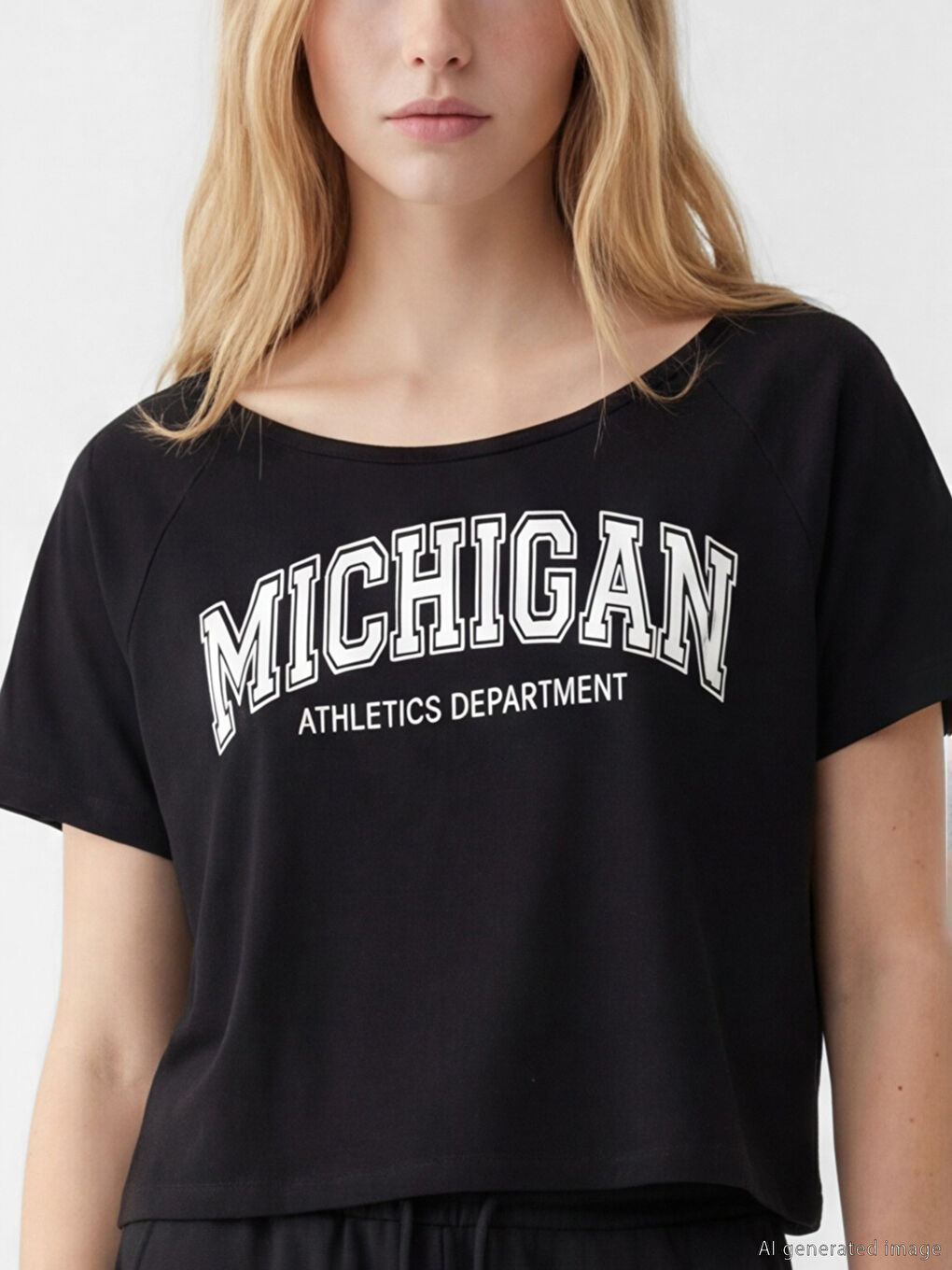 Ženska majica sa širokim izrezom i štampom-2