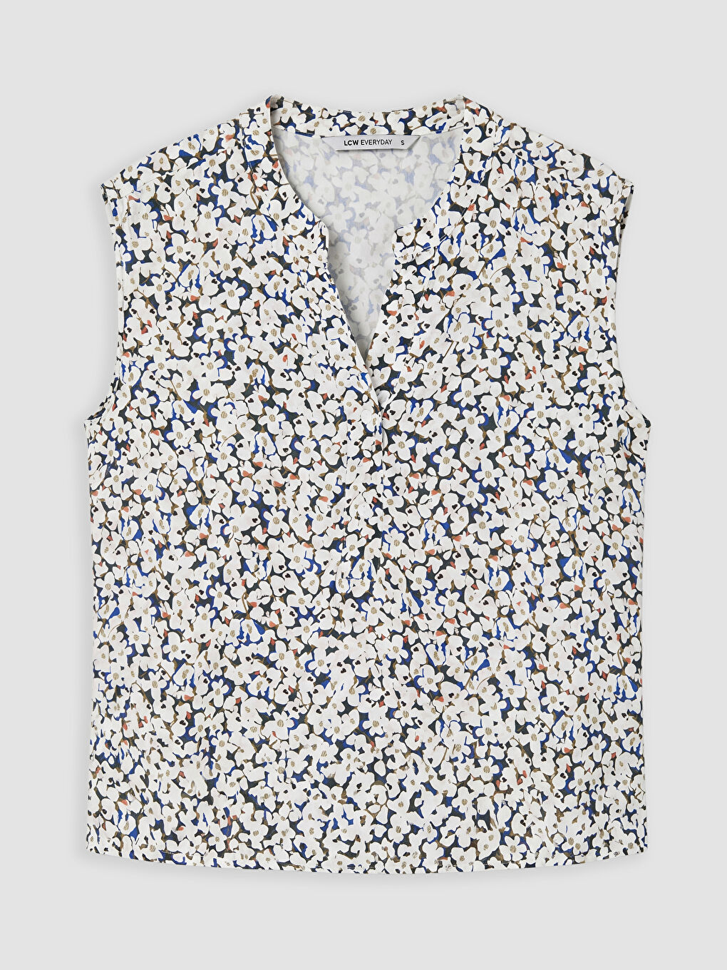 Mavi Kaçık Yaka Çiçekli Bluz