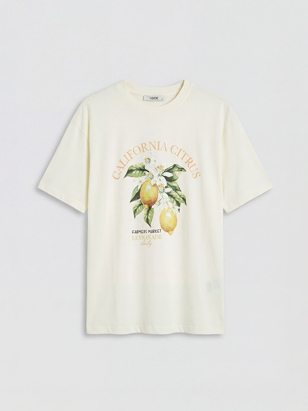 Bej California Baskılı Oversize Kadın Tişört-4