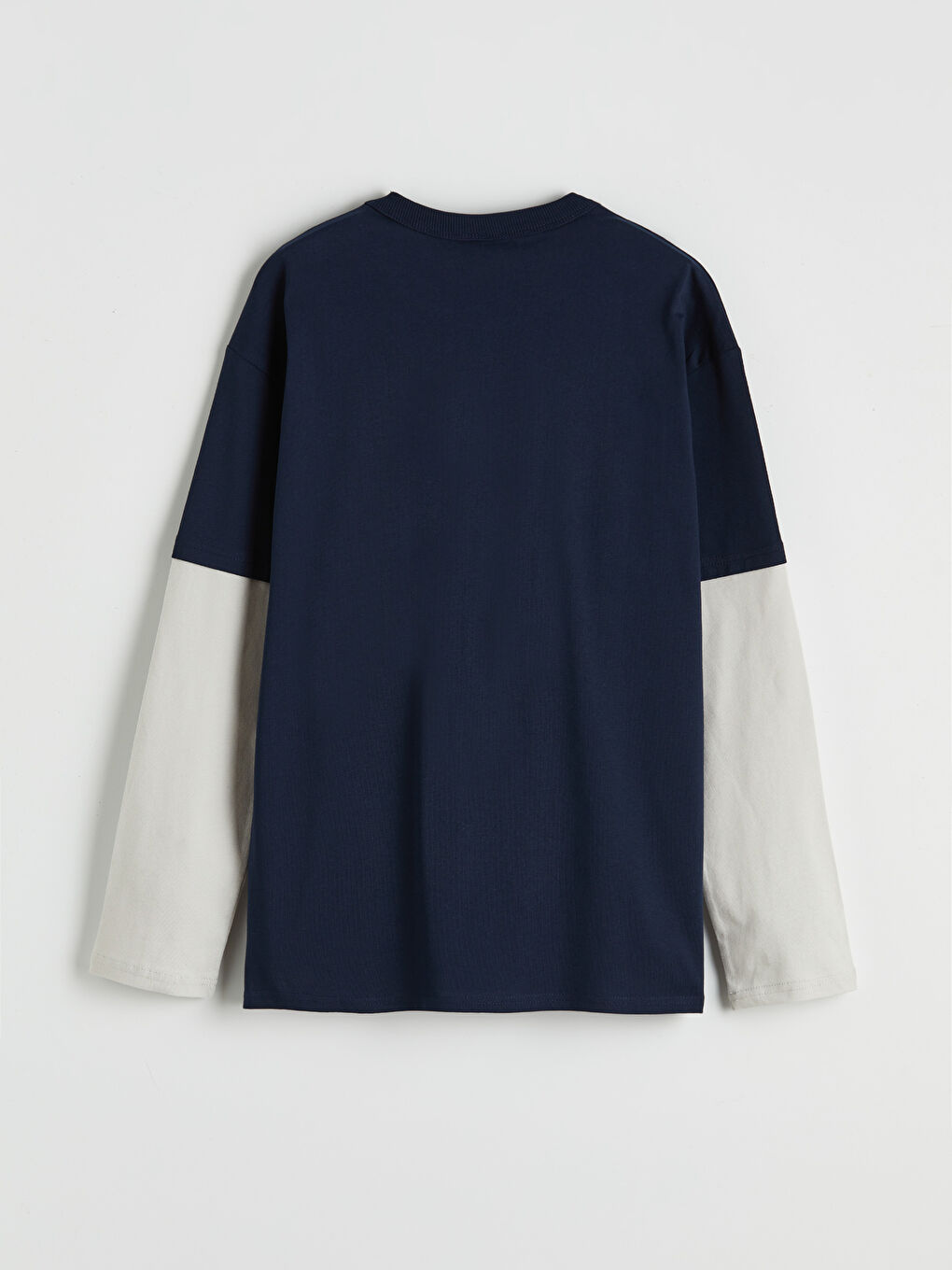 Lacivert Bisiklet Yaka Baskılı Renk Bloklu Erkek Çocuk Tişört-1