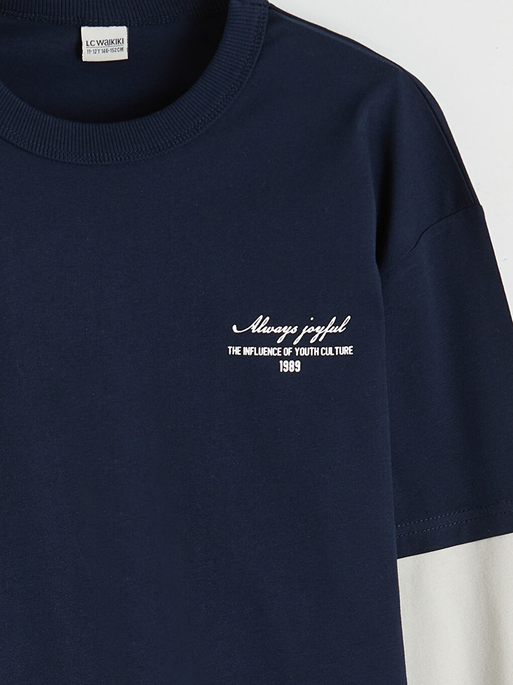 Lacivert Bisiklet Yaka Baskılı Renk Bloklu Erkek Çocuk Tişört-2