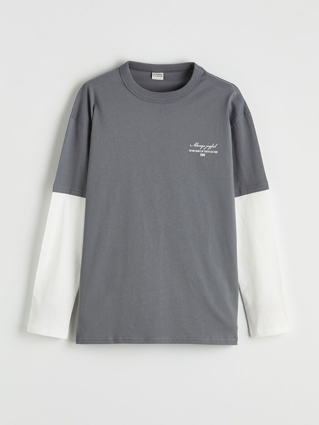 Gri Bisiklet Yaka İçten Uzun Kollu Erkek Çocuk Tişört