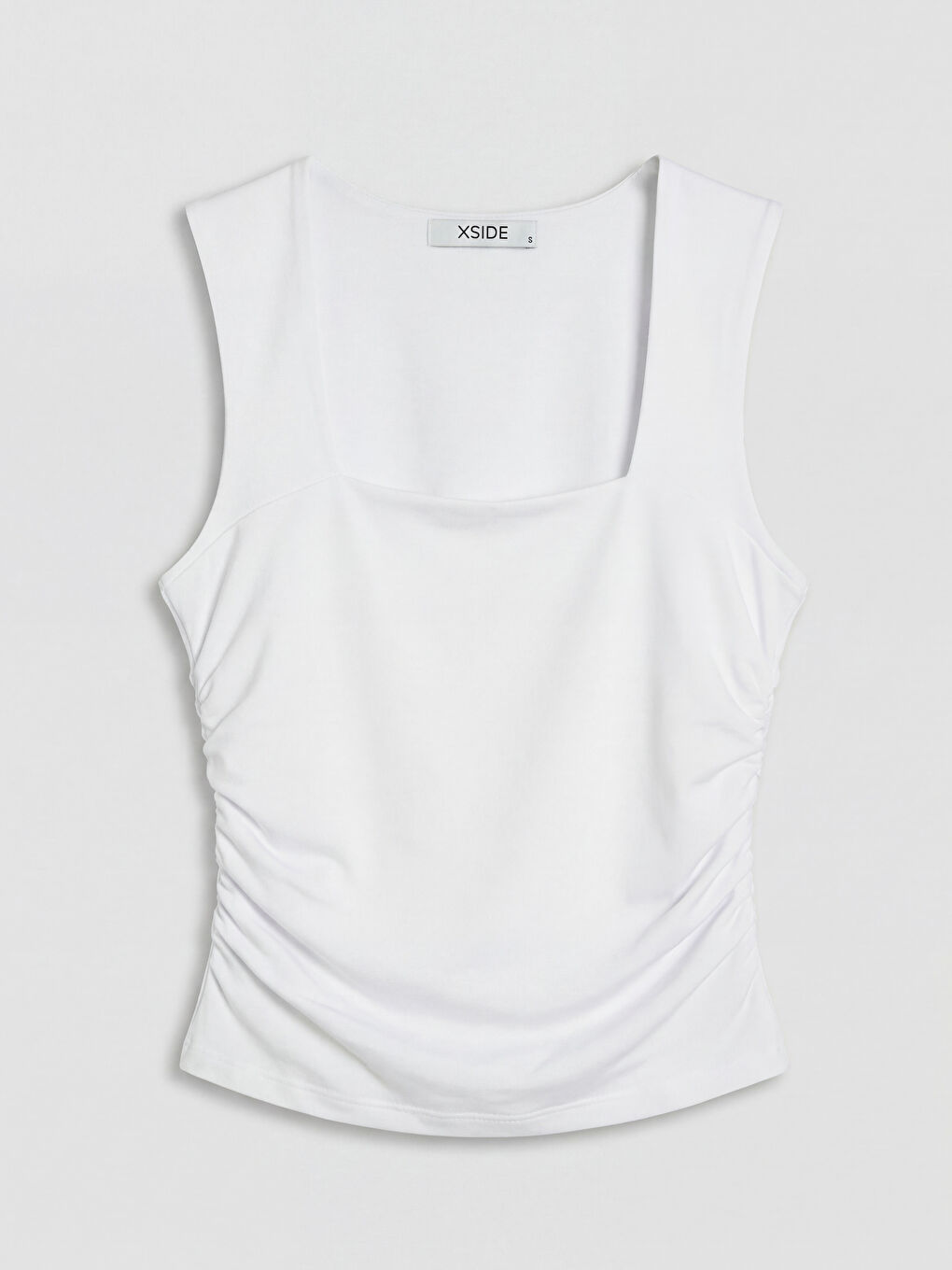 Beyaz Kare Yaka Büzgülü Bluz-3